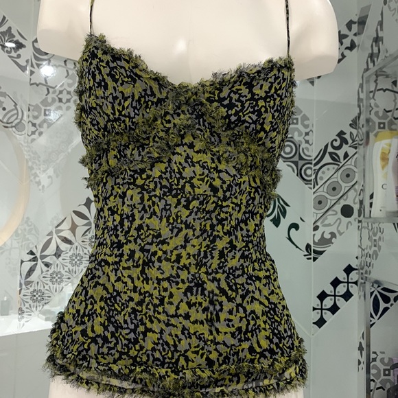 Gorgeous Vintage 100% Silk Spaghetti Straps Tank Top cami print frilly d… - Picture 1 of 10